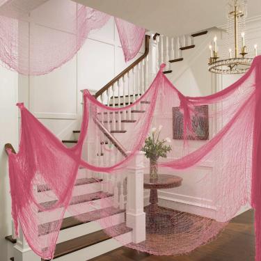 Imagem de Uniticber Pacote com 5 panos assustadores de Halloween rosa - 183 cm x 76 cm cada, teia de aranha fofa para cemitério de doces, festa de terror chiclete, casa de boneca e decoração de porta