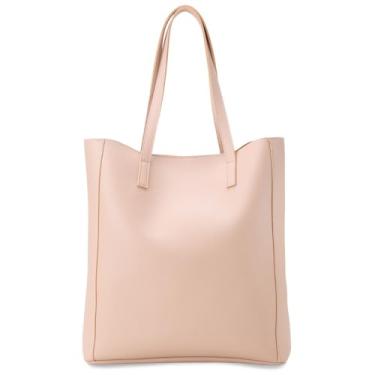 Imagem de Bolsa Tote Feminina de Couro Sintético, Preta, Alça Dupla, Design Minimalista (Rosa)
