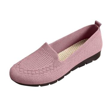 Imagem de Sapatos rasos femininos de malha respirável para primavera e outono com sola antiderrapante e design de bico redondo confortável, rosa, 38