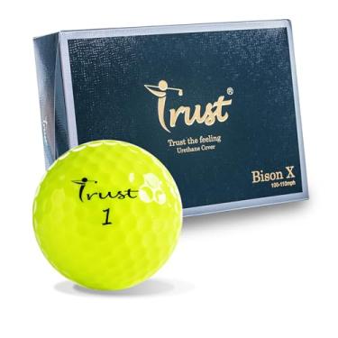 Imagem de Trust Bola de golfe I K5 Bison X I Capa de uretano com núcleo reativo I 3 peças I Fit to Swing Speed Above 175 mph I Yellow, 12 Balls I