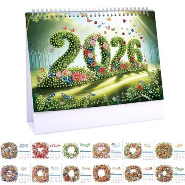 Imagem de BAYUNOE Calendário de mesa em pé 2026, faça você mesmo, pintura de arte de diamante, calendário de mesa mensal com lista de tarefas, agenda para escritório, casa, grinalda01