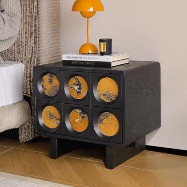 Imagem de Mesa de cabeceira com 2 gavetas, cômoda natural para quarto, mesa lateral de cama, armário com gavetas, alça de metal, mesa de cabeceira de madeira para sala de estar, armário (tamanho: 50 x 40 x 46