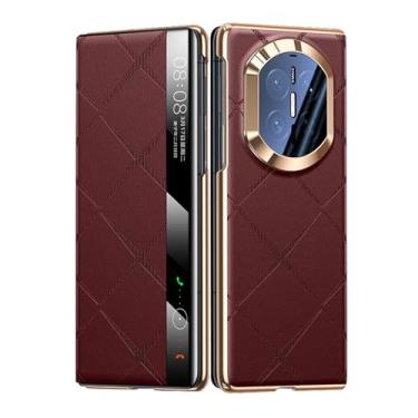 Imagem de HAOMRIYL Capa de couro para Huawei Mate X7, função de visualização de janela inteligente, capa flip proteção de corpo inteiro à prova de choque, capa de negócios de luxo, vermelha, Mate X7