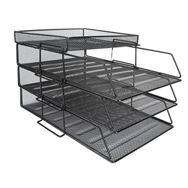 Imagem de Rack de arquivo empilhável separável, design de malha de grande capacidade, organizador de arquivo de mesa para escritório, casa, metal, ferro, 4 peças