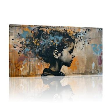 Imagem de Arte em tela decorativa, arte de parede com impressão em tela de graffiti, conjunto de 1 tela de arte Banksy, pôster infantil Banksy, impressão de grafite - (25 x 50 cm) sem moldura 10 x 20 polegadas