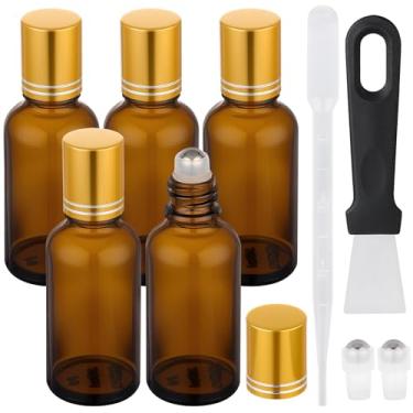Imagem de Segbeauty Aplicador de rolo de vidro âmbar espesso de 28,3 g, 5 frascos de rolo de perfume recarregáveis para óleos essenciais, frasco de rolo de tamanho de viagem de 30 ml para essência de olhos