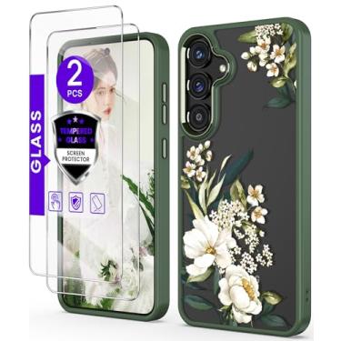 Imagem de DagoRoo Capa para S26 + protetor de tela de vidro temperado, proteção de grau militar, TPU macio e fino + PC rígido, capa com estampa de flor transparente para meninas e mulheres para S26 5G-Gardenia