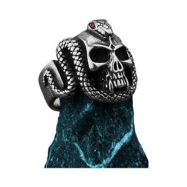 Imagem de Anel Gótico Unissex Com Caveira Em Aço Inoxidável Com Inlay De Zircôni