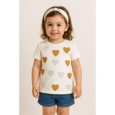 Imagem de Blusa camiseta infantil coração canelada manga curta luxo meninas - LI