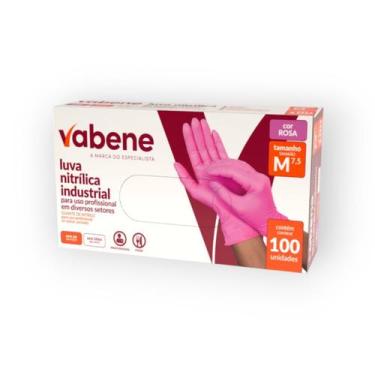 Imagem de Luva nitrilica protecao industrial rosa m 100un - VABENE