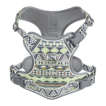 Imagem de Peitoral para cães, não puxa, fácil de puxar, para caminhar, treinar, caminhar, para cães de tamanho M, com 2 clipes de coleira, 3 fivelas para cartão de identificação, tira refletiva, alça acolchoada