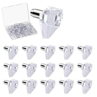 Imagem de Vibit 100 peças de pinos de suporte de prateleira, pinos de prateleira de armário de 5 mm, suportes de prateleira de armário de plástico transparente, pinos de suporte para prateleiras, suportes de
