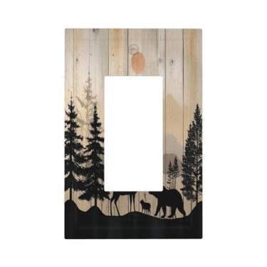 Imagem de Naiqadnehz Capas de tomada decorativas placa de madeira vida selvagem urso fofo veado floresta rústica 1 gangue único interruptor de luz placa de parede placas de parede GFCI placa frontal para