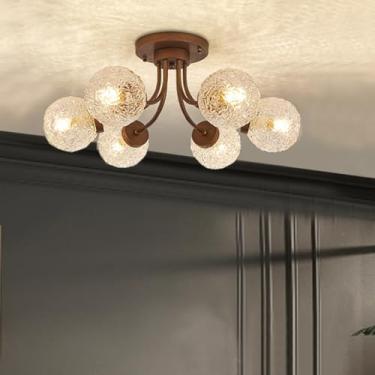 Imagem de Luminária de teto LED para sala de estar, tricolor (3000k, 4000k, 6000k), 72W/96W, em ferro e vidro, para quarto, cozinha e corredor [Classe Energética B] (6 lâmpadas)