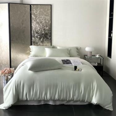 Imagem de Conjunto de cama bordado em rayon e seda em cores sortidas, com edredom macio e sedoso, ideal para camas de solteiro e casal, na cor verde, 1,5 m (4 peças).