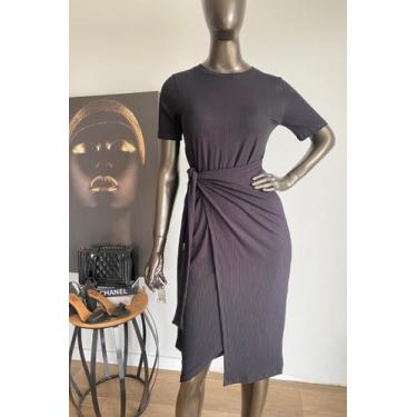 Imagem de Vestido Canelado Maike Feminino Lamour, M, Preto