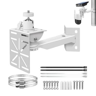 Imagem de Coolotic Suporte universal de montagem de canto/poste para câmera de segurança com 2 argolas de 20 cm, painel em L e 4 abraçadeiras - painel em forma de L, pronto para painel solar, interno e externo