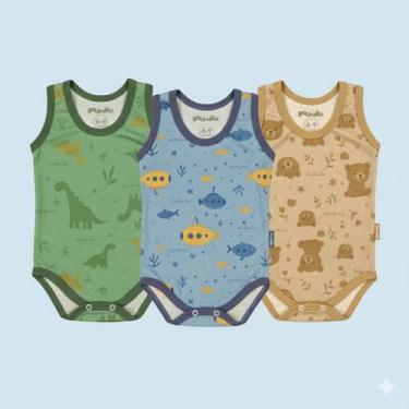 Imagem de Kit Body Regata para Bebê 3 Peças Estampado para o Verão Cor:meninoTam