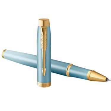 Imagem de ONECMN Caneta-tinteiro, laca preta com acabamento dourado, ponta fina, refil de tinta azul, caixa de presente elegante (03)