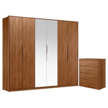 Imagem de Cômoda Atria 4 Gavetas e Guarda Roupa Casal Atrice Nogueira Touch com 