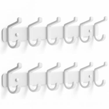 Imagem de pickpiff Cabide de parede resistente: cabide de metal 6 ganchos para pendurar chapéu, roupas, roupão, chaves, mochila, toalhas de banheiro, jaqueta, bolsa - armário, porta, entrada, mudroom (branco