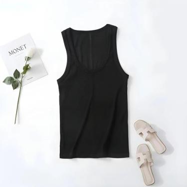 Imagem de Camiseta Regata Feminina Slim Fit De Cor Sólida Com Textura Para Prima