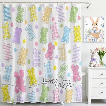 Imagem de Mocsicka Cortina de chuveiro Coelhinho da Páscoa Colorida Coelhos Fofos Ovos de Páscoa Cortina de Chuveiro Tecido Impermeável Cortina de Chuveiro Decoração de Banheira com 12 Ganchos 182 X 182 cm