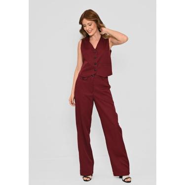 Imagem de Conjunto Bisô Colete e Calça Alfaiataria Lisa Vinho-Feminino