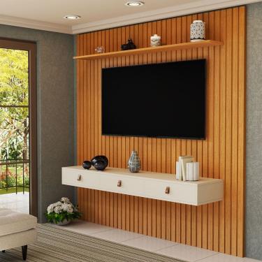 Imagem de Painel Ripado 229cm TV até 80 Pol Nicho, Gaveta,  Prateleira