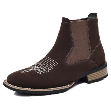 Imagem de Chelsea Botas masculinas casuais, confortáveis, de camurça, cano médio, estilo ocidental, estilo ocidental, Marrom, 10.5