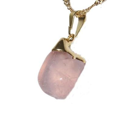 Imagem de Colar Pedra Rolada Quartzo Rosa Envolto Dourado - CristaisdeCurvelo