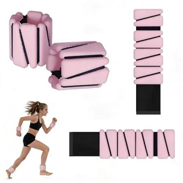 Imagem de 2 pares de pesos de pulso ajustáveis MANO 500 g cada peso no tornozelo para mulheres e homens para treinamento de força, caminhada, fitness, ioga triangular rosa