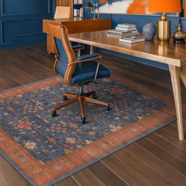Imagem de Tapete de cadeira de escritório azul marinho de 91 cm x 122 cm para piso de madeira dura e azulejo, protetor de piso baixo para cadeira de rodinhas, lavável na máquina sob a mesa, suporte de borracha