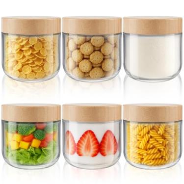 Imagem de Tecohouse Potes de pudim de chia com tampas, pacote com 6 recipientes de aveia noturnos de 350 ml com tampas de bambu, frascos cosméticos de vidro com tampas herméticas para salada, preparação de