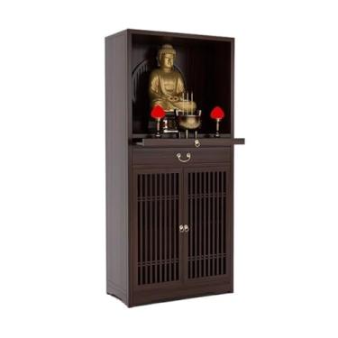 Imagem de KEG801302 Suporte de santuário estilo chinês com queimador de porta a céu aberto que oferece buda Nicho Gabinete Mesa de altar