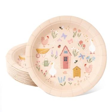 Imagem de Cheerland Pratos de papel descartáveis para festa de jardim, chá, piquenique, festa de bebê, chá de bebê, primavera, utensílios de mesa e decorações (pacote com 24)