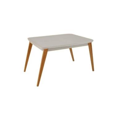 Imagem de Mesa de Sala Jantar Havana Madeira Maciça c/ Tampo Madeirado c/ Canto Curvo 120x80cm Naturale/Off White - Rufato