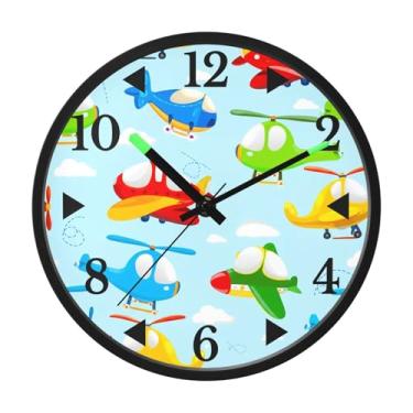 Imagem de STAYTOP Relógio de parede LED de avião de desenho animado colorido para quarto com brilho noturno, relógios de parede com iluminação silenciosa de 30 cm para decoração de sala de estar, controle de