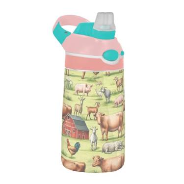 Imagem de xigua Garrafa de água Farm Cows Tritan com bico de silicone, 480 ml, portátil, à prova de vazamento, utensílios esportivos com botão bloqueável e alça larga
