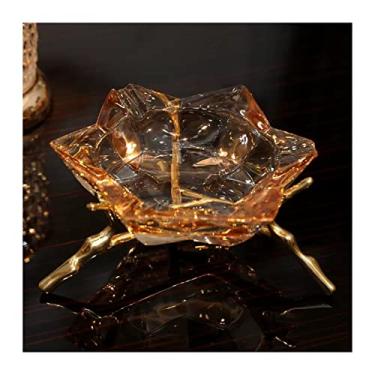 Imagem de Cinzeiro moderno de latão moderno, vidro de cristal, estilo de seis pétalas, mesa de chá, sala de estar, decoração de mesa, estudo, sala de chá, cinzeiro de cigarro decoração de casa