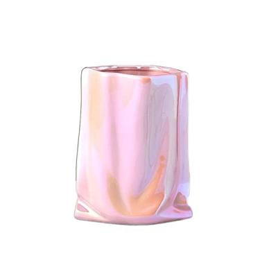 Imagem de Vaso de cerâmica com textura plissada moderna, vasos de plantas, decoração de mesa, vasos de flores, arranjos de flores decorativos, vasos florais centros de mesa (rosa)