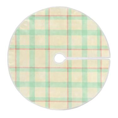 Imagem de Qilmy Saia de árvore de Natal xadrez búfalo verde amarelo 120 cm, camurça para árvore de Natal, adequada para ambientes internos e externos, festa, escritório, armário 737