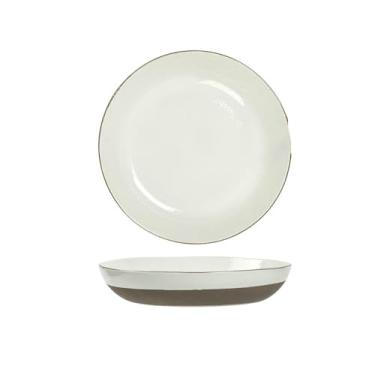 Imagem de Prato de cerâmica retrô redondo esmaltado doméstico requintado personalizado talheres - borda de café 23 cm