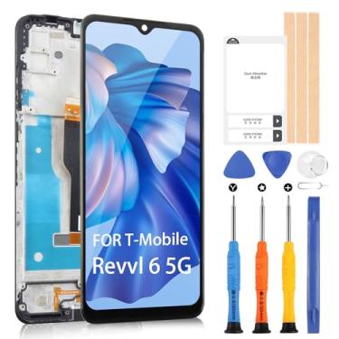 Imagem de Tela de substituição para T-Mobile Revvl 6 5G Revvl 6 LCD Display TMAF025G Digitalizador Touch Screen Assembly com ferramentas de reparo (preto com moldura, 6,5 polegadas)