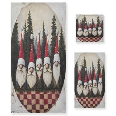 Imagem de STAYTOP Conjunto de toalhas de cinco gnomos com chapéus vermelhos e brancos, 3 peças, toalhas macias de secagem rápida, 1 toalha de banho, 1 toalha de rosto, 1 toalha de mão para academia, spa