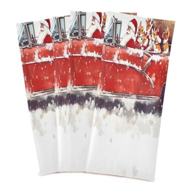 Imagem de xigua Conjunto de 4 panos de prato de cozinha de carro de Natal vermelho vintage, macios e altamente absorventes de secagem rápida para limpeza de pratos e limpeza à mão, 71 x 45 cm