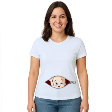 Imagem de Camiseta Bebê Na Barriga Zíper Grávida Personalizada - Use P4, Branco,