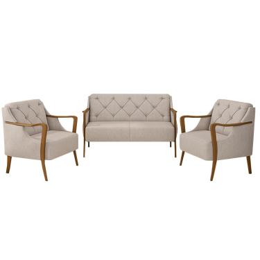 Imagem de Conjunto Decorativo 2 Poltronas e 1 Namoradeira 2 Lugares Hand Linho Bege - Gran Belo