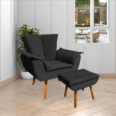 Imagem de Kit 2 Poltronas Decorativas Pés Palito Charger Veludo Preto - Gran Belo