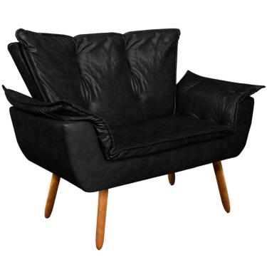 Imagem de Poltrona Namoradeira Pés Palito Charger PU Preto - Gran Belo